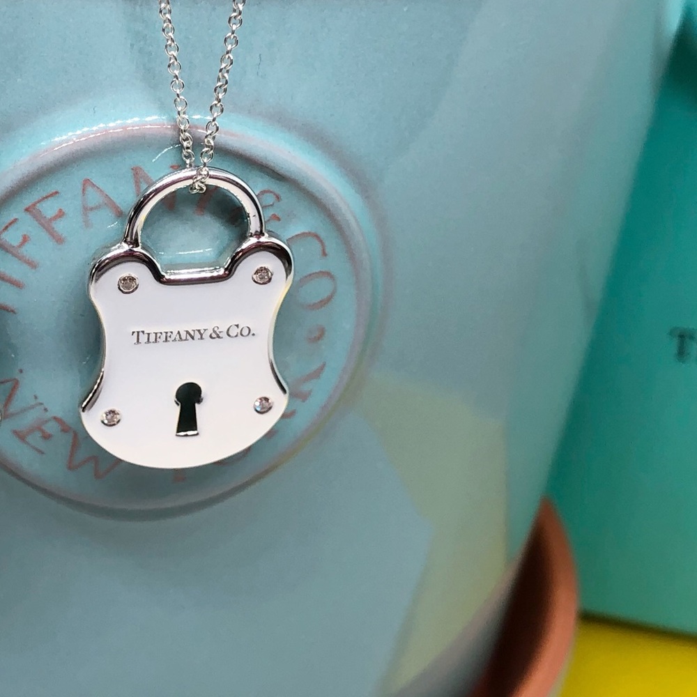 New Tiffany Emblem Lock Diamond Charm in Silver